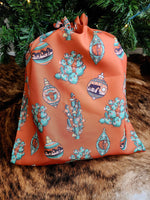 Load image into Gallery viewer, Western Christmas Reusable Gift Bags - Burnt Orange Ornaments
