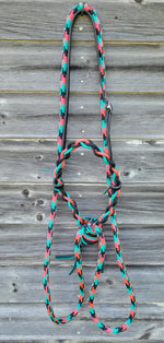 Load image into Gallery viewer, Pink, Black, and Turquoise Training Hackamore with loop reins
