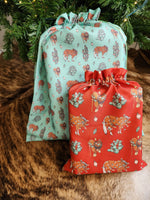 Load image into Gallery viewer, Western Christmas Reusable Gift Bags - Red Ponies Print
