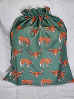 Load image into Gallery viewer, Western Christmas Reusable Gift Bag - Green Longhorns/Ponies
