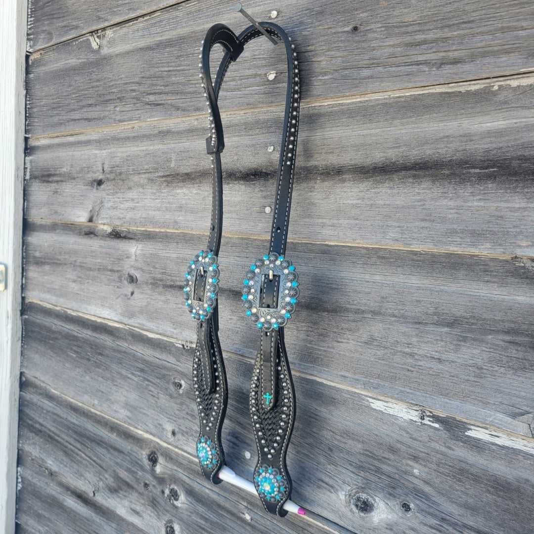 Weaver Turquoise Cross Bling Black Single Ear