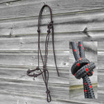 Load image into Gallery viewer, Red and black large horse size four-knot rope halter.
