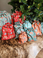 Load image into Gallery viewer, Western Christmas Reusable Gift Bag - Green Longhorns/Ponies
