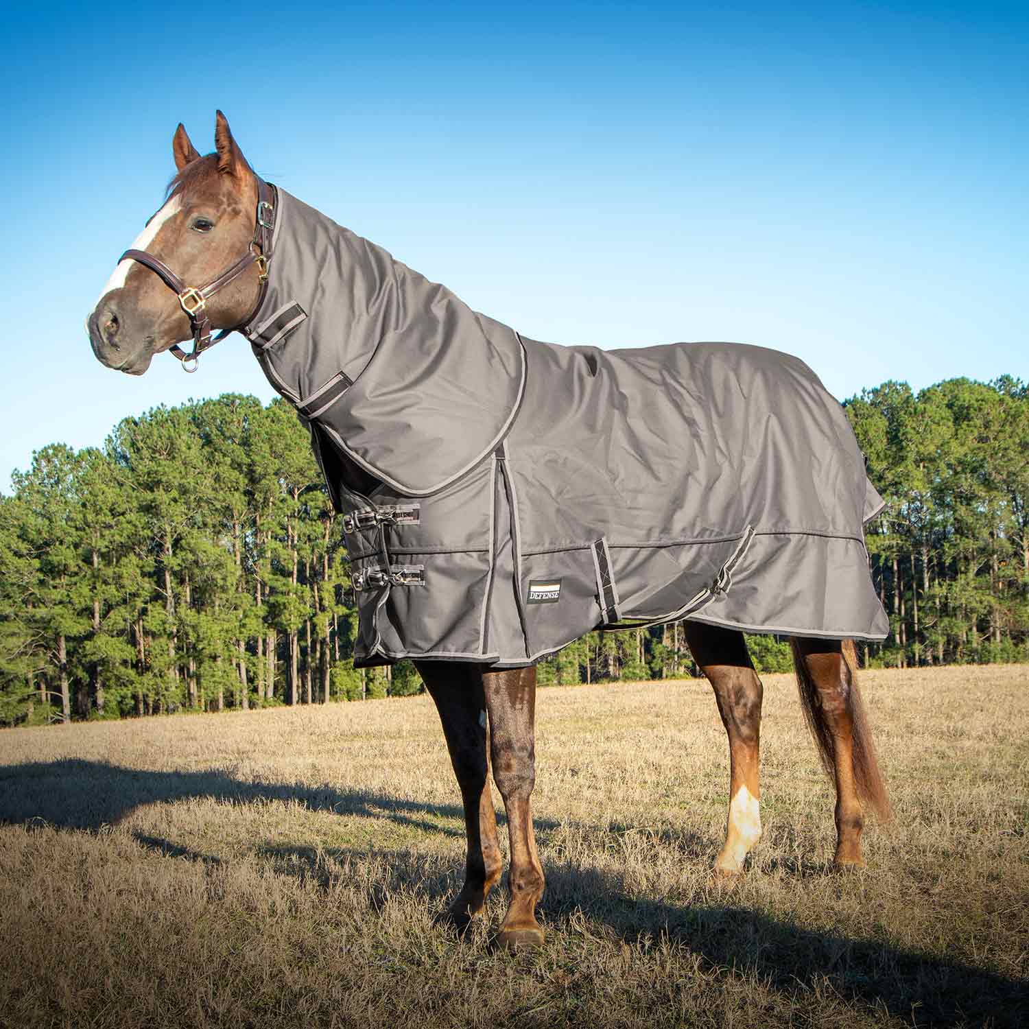 75" Jeffers Poplar Head Defense 1680 Denier Turnout Blanket with Detachable Neck - Med. Weight